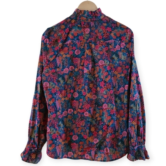 J.Crew Liberty London Ciara Floral Print Blouse Ruffle Collar Pink Black Green - Picture 10 of 17